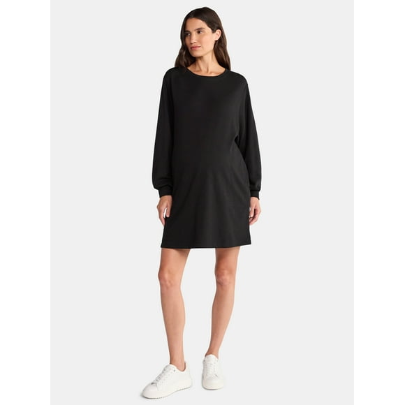 Time and Tru Women's Maternity French Terry Sweatshirt Dress with Long Sleeves, Sizes S-XXL