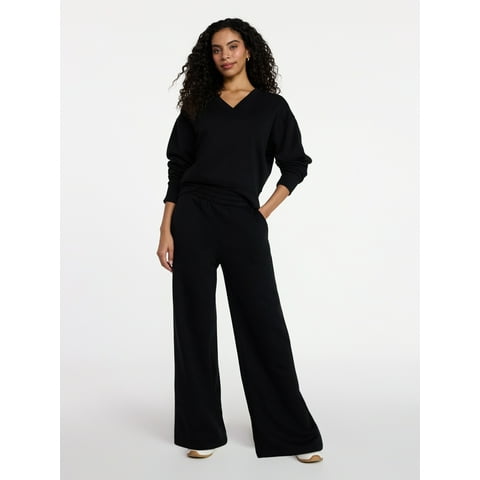Women's and Women's Plus V-Neck Sweatshirt and Pants Set, 2-Piece, Sizes XS-4X