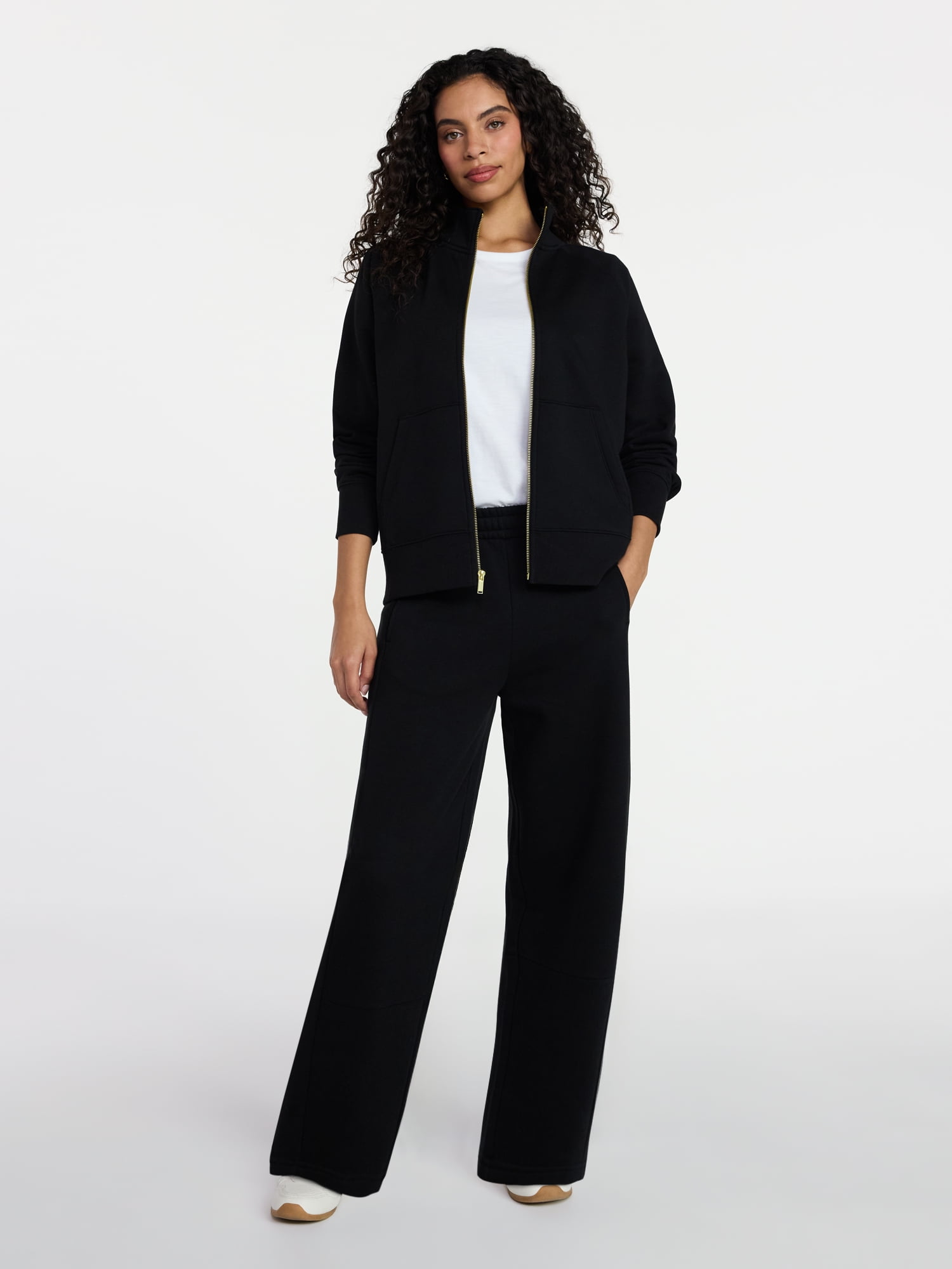 Time and Tru Women's Fleece Sweatshirt and Barrel Leg Pants Set, 2-Piece, Sizes XS-XXXL