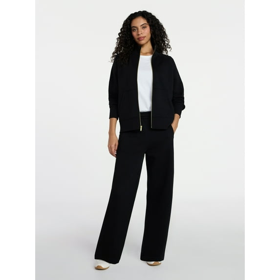 Time and Tru Women's Fleece Sweatshirt and Barrel Leg Pants Set, 2-Piece, Sizes XS-XXXL