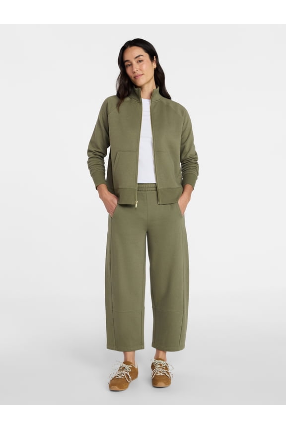 Women's Fleece Sweatshirt and Barrel Leg Pants Set, 2-Piece, Sizes XS-XXXL