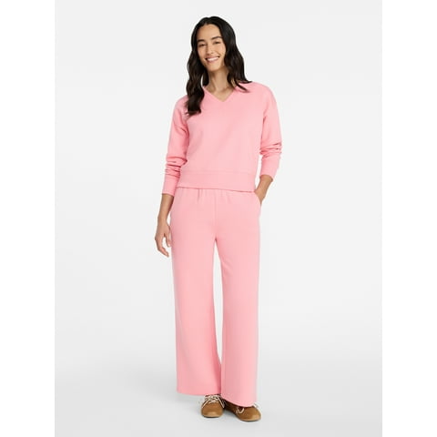 Women's and Women's Plus V-Neck Sweatshirt and Pants Set, 2-Piece, Sizes XS-4X