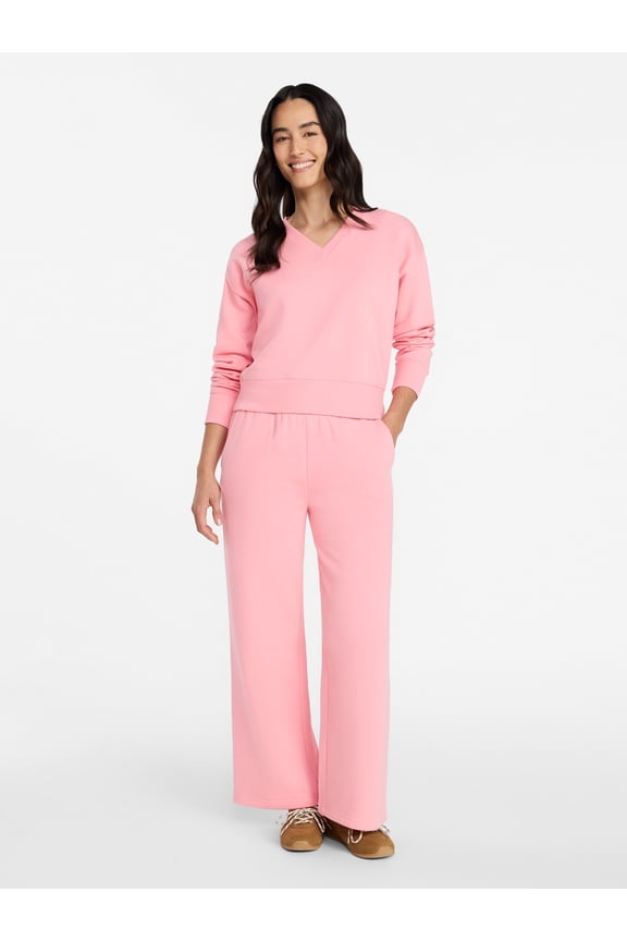 Women's and Women's Plus V-Neck Sweatshirt and Pants Set, 2-Piece, Sizes XS-4X