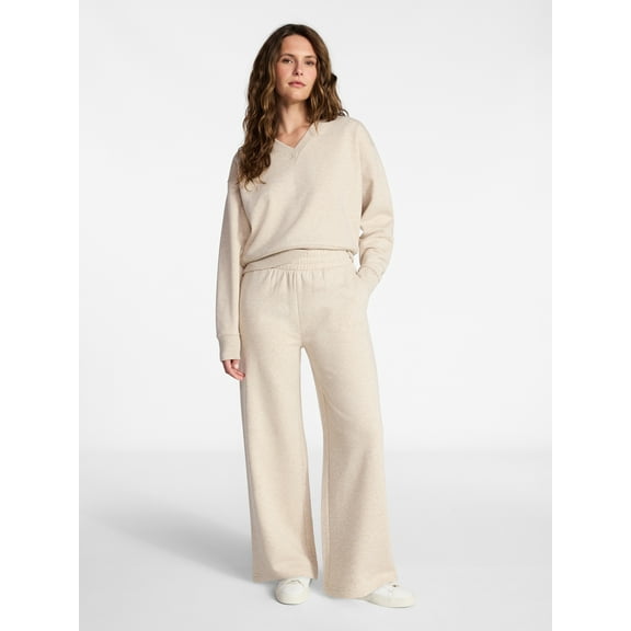 Time and Tru Women's and Women's Plus V-Neck Sweatshirt and Pants Set, 2-Piece, Sizes XS-4X