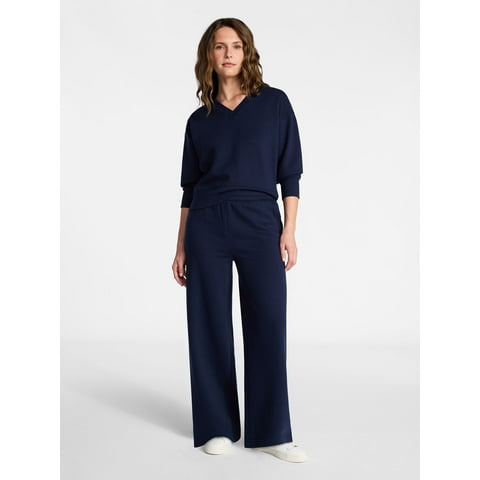 Women's and Women's Plus V-Neck Sweatshirt and Pants Set, 2-Piece, Sizes XS-4X