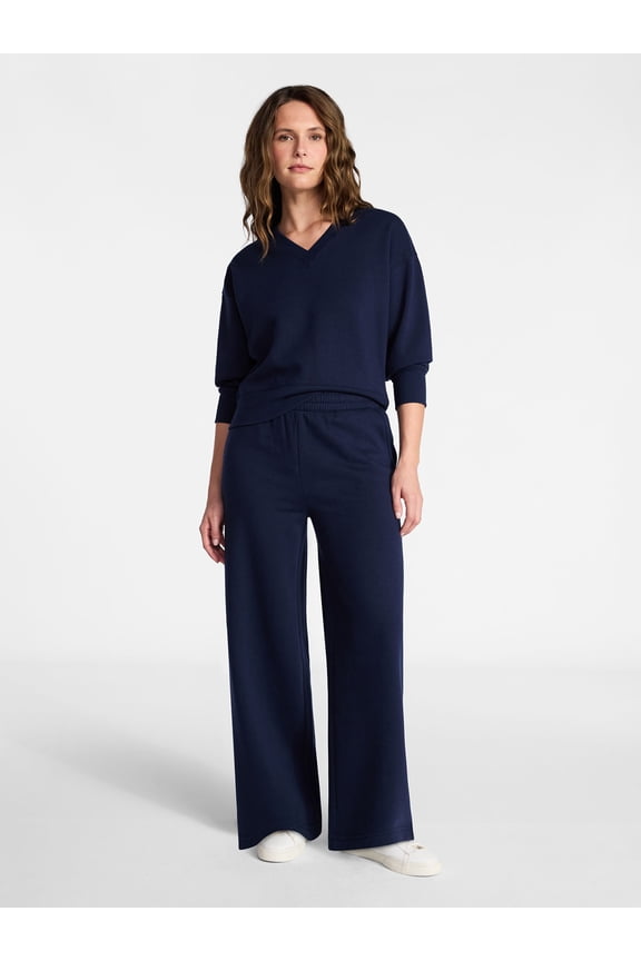 Women's and Women's Plus V-Neck Sweatshirt and Pants Set, 2-Piece, Sizes XS-4X