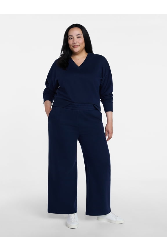 Women's and Women's Plus V-Neck Sweatshirt and Pants Set, 2-Piece, Sizes XS-4X