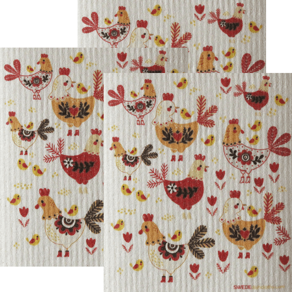 SWEDEdishcloths 3 PK (Chickens!) All-Purpose Dischcloth for Cleaning