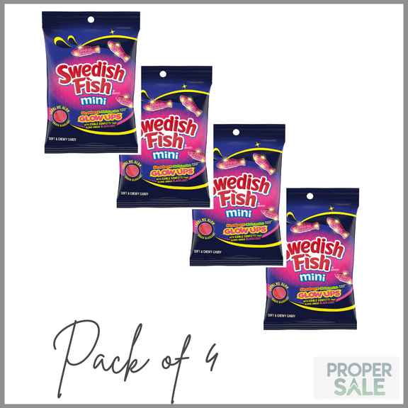 SWEDISH FISH Mini Glow Ups Strawberry-Watermelon Soft & Chewy Candy, 6.7 oz ( PACK OF 4 )