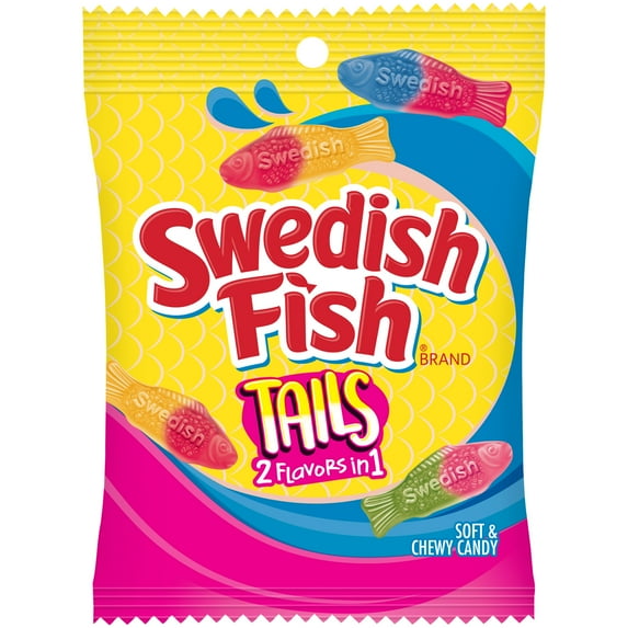 SWEDISH FISH Tails 2 Flavors in 1 Soft & Chewy Candy, 4 oz