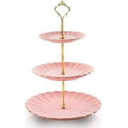 SWEEJAR 3 Tier Ceramic Cake Stand Wedding, Dessert Cupcake Stand for Tea Party Serving Platter,Pink