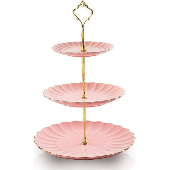 SWEEJAR 3 Tier Ceramic Cake Stand Wedding, Dessert Cupcake Stand for Tea Party Serving Platter,Pink