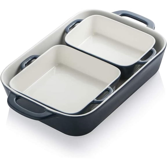SWEEJAR Ceramic Bakeware Set, Rectangular Baking Dish for Cooking, Kitchen, Cake Dinner, Banquet and Daily Use, 12.8 x 8.9 Inches porcelain Baking Pans (Navy)