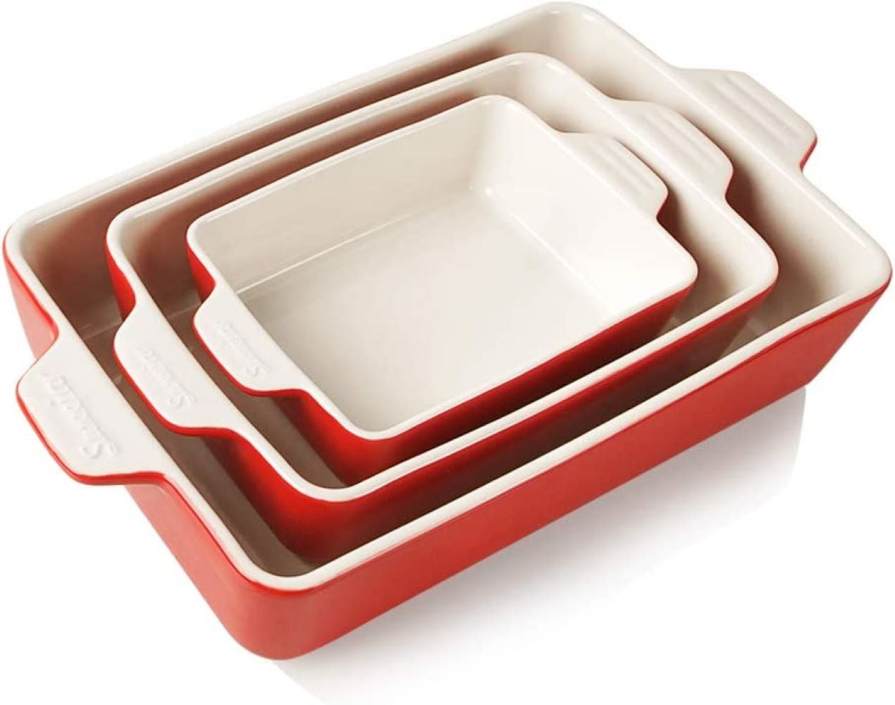 Red Gradient Ceramic Rectangular Bakeware Set with Handles