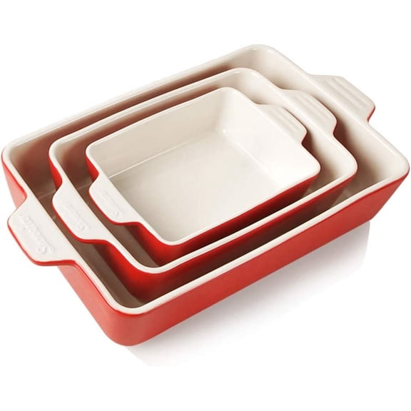 SWEEJAR Ceramic Bakeware Set, Rectangular Baking Dish Lasagna Pans for Cooking, Kitchen, 11.8 x 7.8 x 2.75(Red)