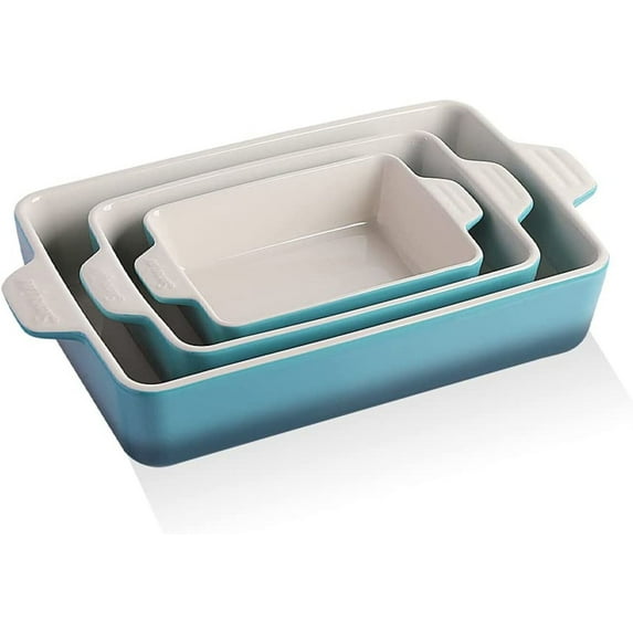 SWEEJAR Ceramic Bakeware Set - Rectangular Baking Dish Lasagna Pans for Kitchen - 11.8 x 7.8 x 2.75 Inch - Gradient Blue