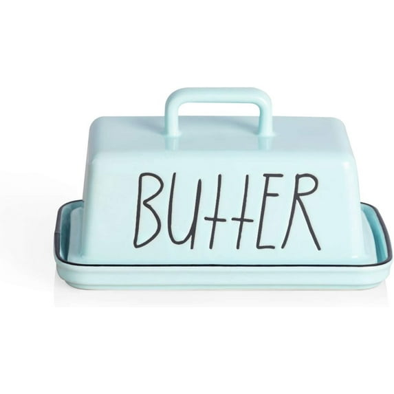 SWEEJAR Ceramic Butter Dish with Handle Lid, 7.3 Inch Porcelain Large Butter Keeper with Cover (Turquoise)