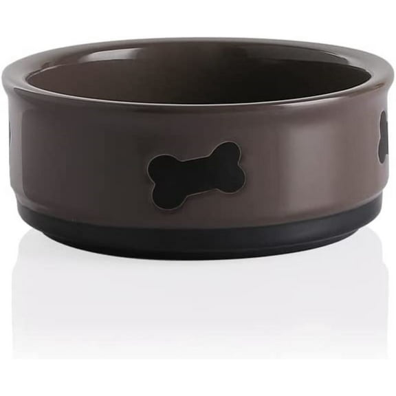 SWEEJAR Ceramic Dog Bowls with Bone Pattern, Dog Food Dish for Small Dogs, Porcelain Pet Bowl,16 oz (Brown)