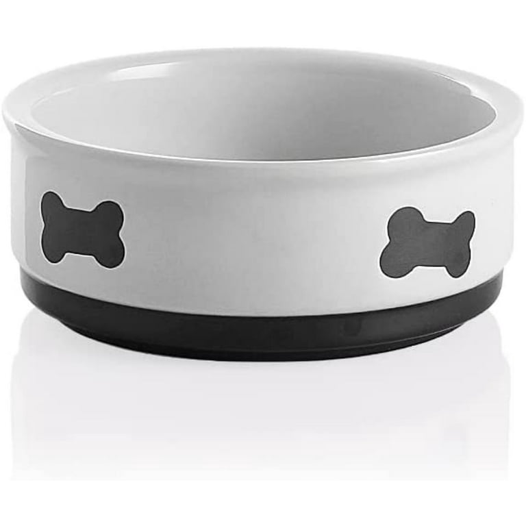 SWEEJAR Ceramic Dog Bowls with Bone Pattern, Dog Food Dish for Small Dogs,  Porcelain Pet Bowl,16 oz (White)