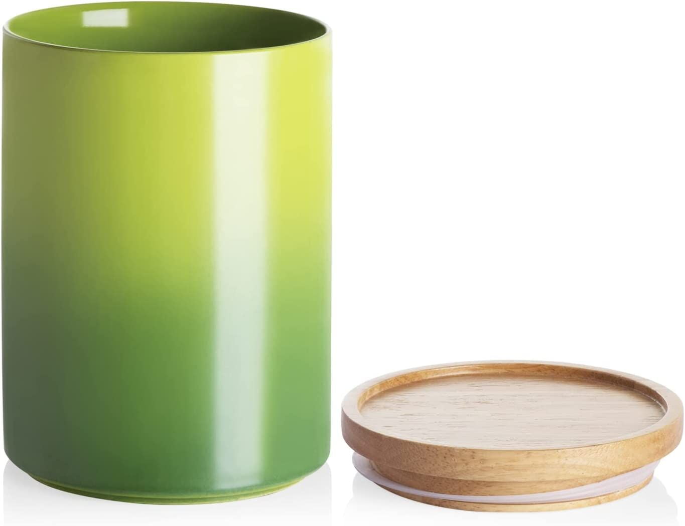 SWEEJAR Ceramic Food Storage Jar, Stackable Kitchen Canisters, Containers with Airtight Seal Wooden Lid - 28 Fl Oz ,Gradient Green