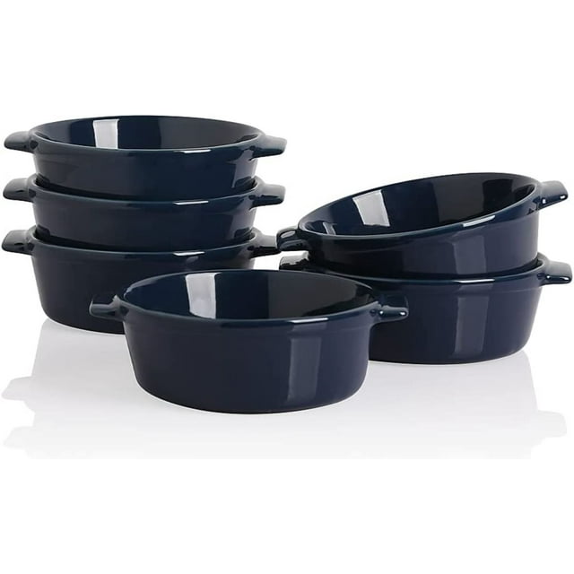 SWEEJAR Ceramic Souffle Dishes Round Double Handle Ramekins 10oz