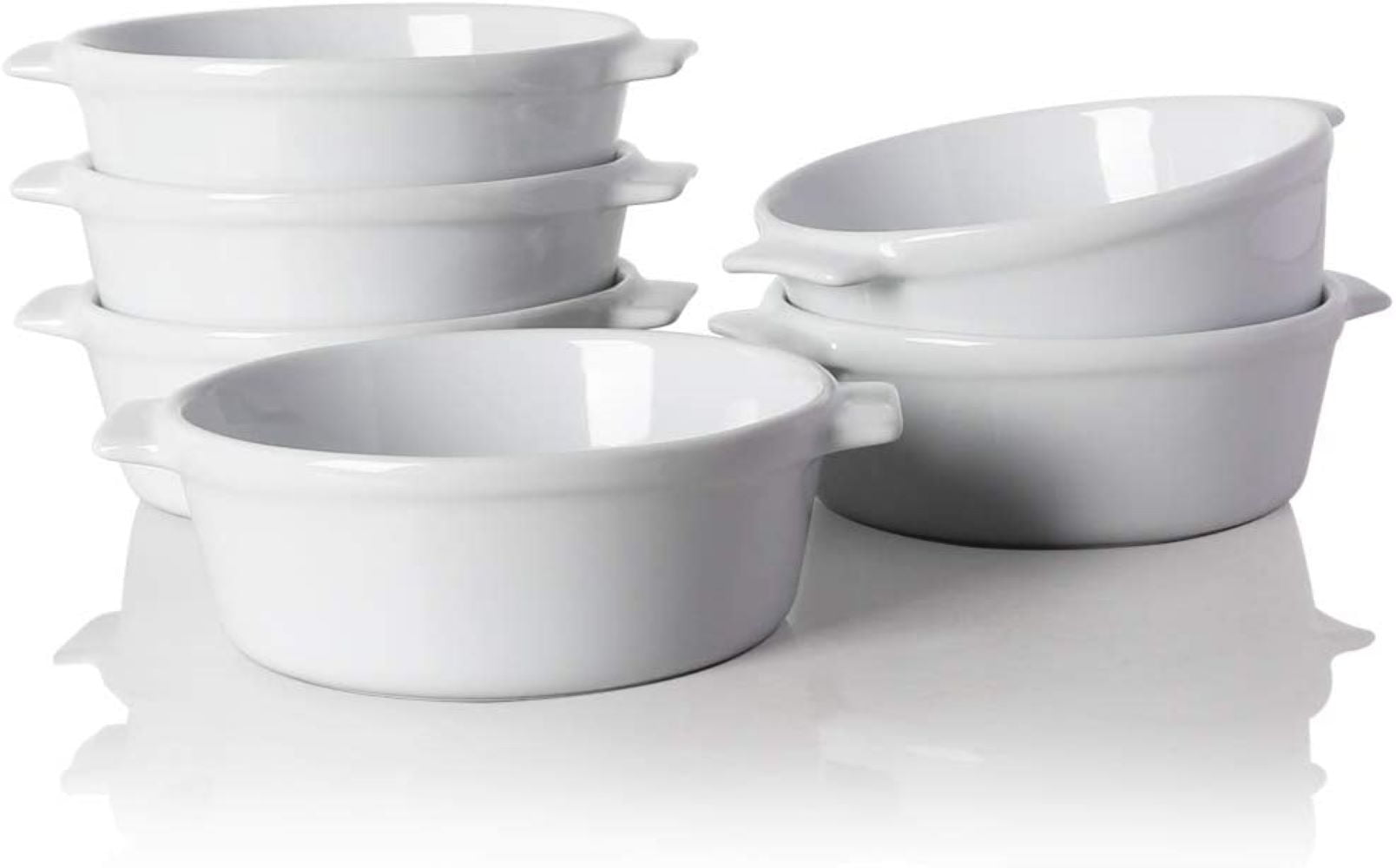 SWEEJAR Ceramic Souffle Dishes Round Double Handle Ramekins 10oz