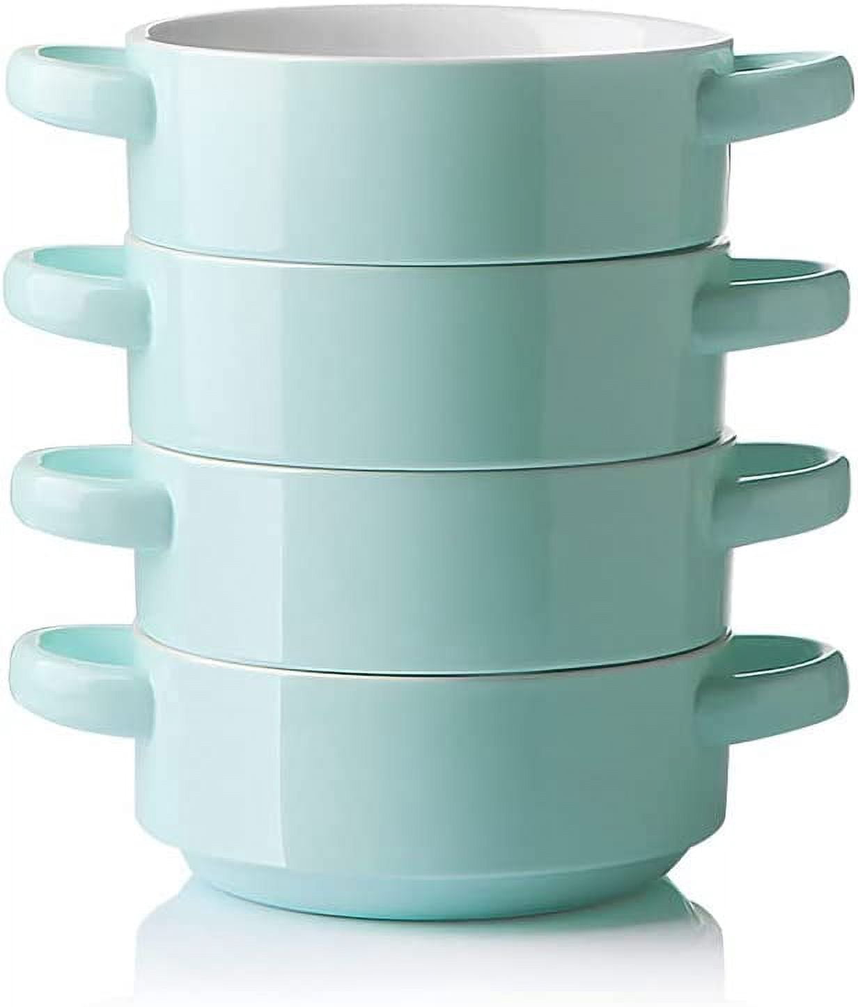 Stack Handle Pot SWEEJAR Ceramic Soup Bowls with Double Handles, 20 Oz Stacked Bowls for ...