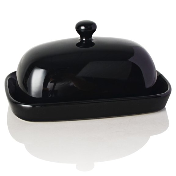 SWEEJAR Ceramics Butter Dish with Lid, Butter Keeper Container, East/West Coast Butter, 7 inches,Black