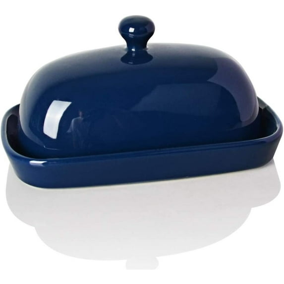 SWEEJAR Ceramics Butter Dish with Lid, Butter Keeper Container, East/West Coast Butter, 7 inches,Navy