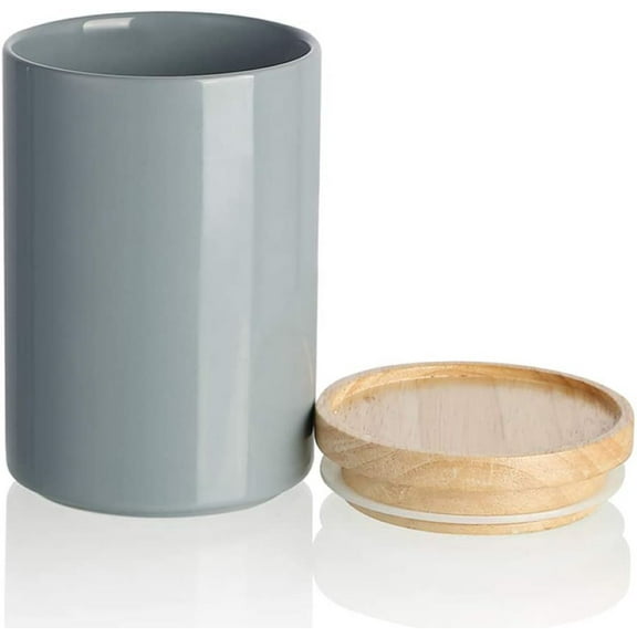 SWEEJAR Kitchen Canisters Ceramic Food Storage Jar, Stackable Containers with Airtight Seal Wooden Lid - 28 Fl Oz (Gray)