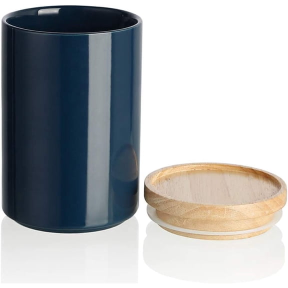SWEEJAR Kitchen Canisters Ceramic Food Storage Jar, Stackable Containers with Airtight Seal Wooden Lid - 28 Fl Oz (Navy)