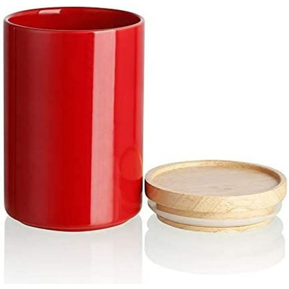SWEEJAR Kitchen Canisters Ceramic Food Storage Jar, Stackable Containers with Airtight Seal Wooden Lid - 28 Fl Oz (Red)