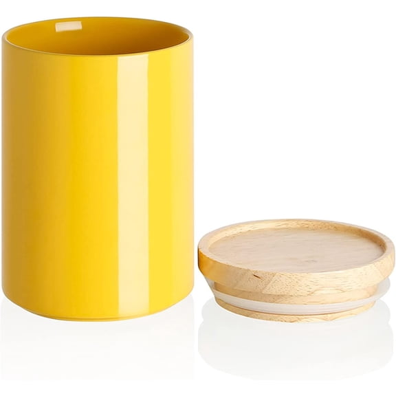 SWEEJAR Large Kitchen Canisters Ceramic Food Storage Jar - with Airtight Seal Wooden Lid for Serving Ground Coffee,Sugar,Salt - 58 Fl Oz,Yellow