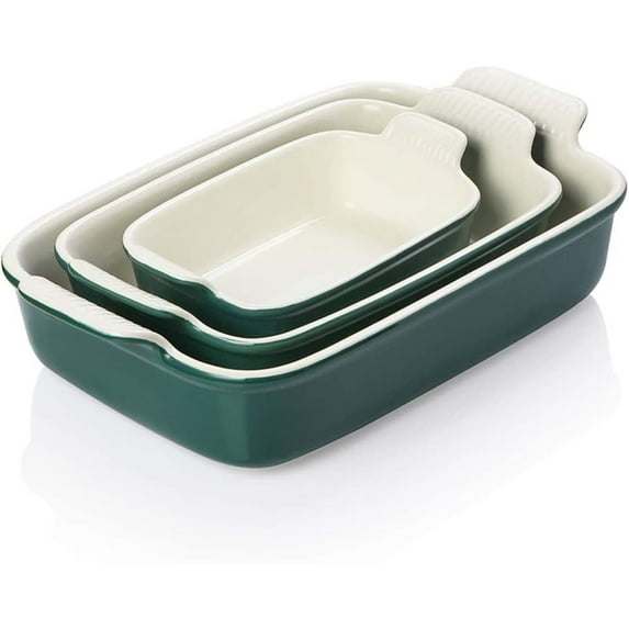 SWEEJAR Porcelain Bakeware Set for Cooking, Ceramic Rectangular Baking Dish Lasagna Pans for Daily Use, Set of 3,Jade
