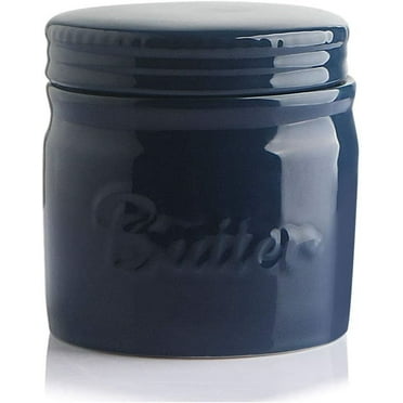 SWEEJAR Porcelain Butter Keeper Crock, French Butter Dish with Water Line, Ceramic Butter Container for soft butter (Navy)