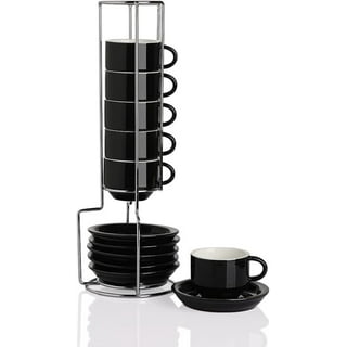 KIVY 3 oz Espresso Cups Set of 4 - Italian Style Espresso Cups and Saucers - Stoneware Espresso Cup Set - Expresso Shots Cup - Espresso Mugs 