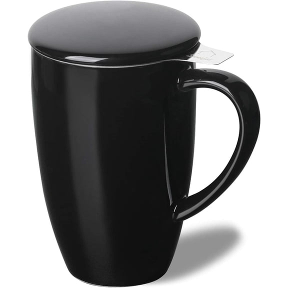 SWEEJAR Porcelain Tea Mug with Infuser and Lid,Teaware with Filter, Loose Leaf Tea Cup Steeper Maker, 16 Fl Oz for Tea/Coffee/Milk/Women/Office/Home/Gift (Black)