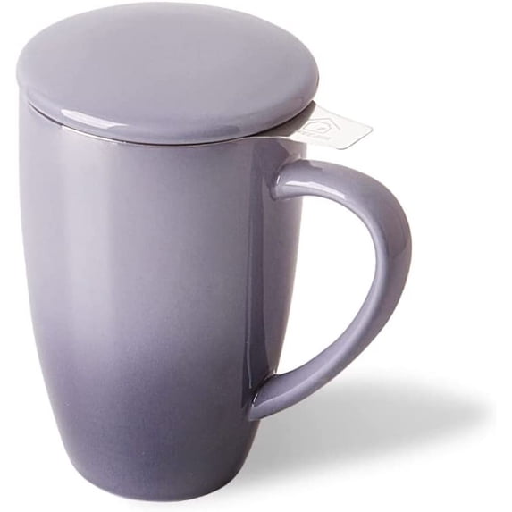 SWEEJAR Porcelain Tea Mug, Loose Leaf Tea Cup with Filter and Lid, 16 Fl Oz, Gradient Purple
