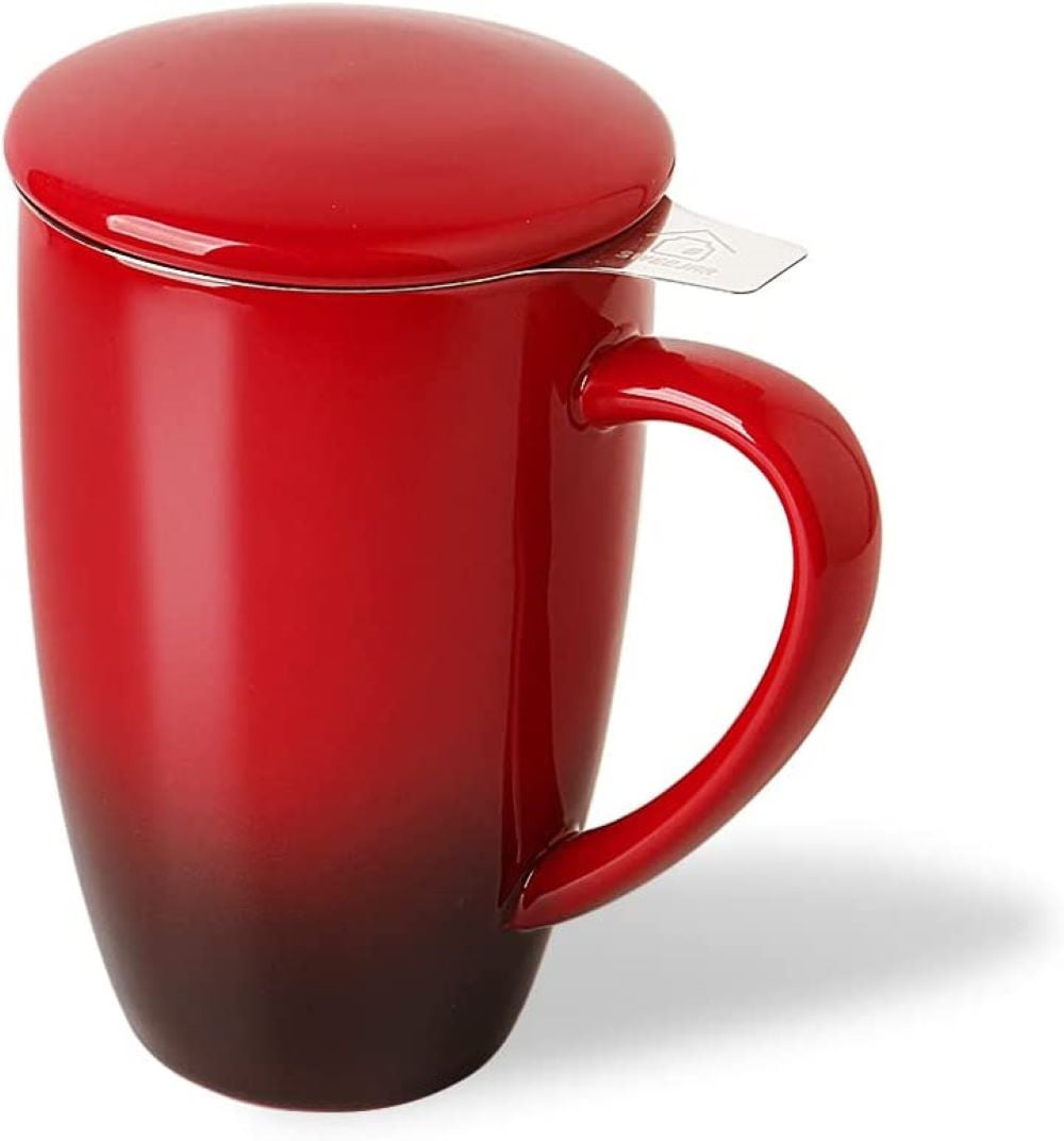 SWEEJAR Porcelain Tea Mug, Loose Leaf Tea Cup with Filter and Lid, 16