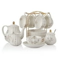 thumbnail image 1 of SWEEJAR Porcelain Tea Sets British Royal Series,Cups& Saucer with Teapot Sugar Bowl Cream Pitcher Teaspoons and Tea Strainer,Suitable for High Tea, Wedding, Party,Morning Glory Flower, 1 of 5