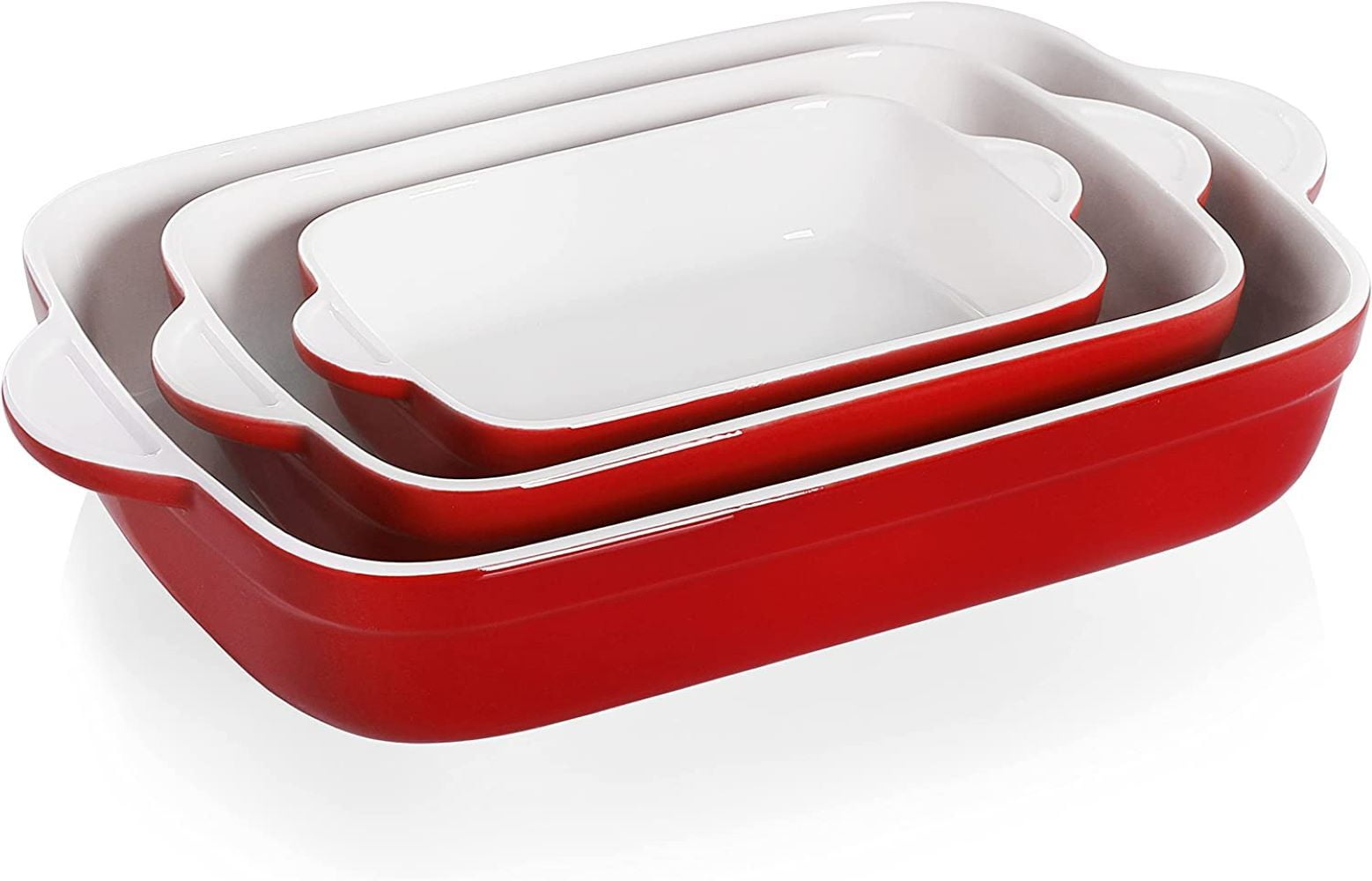Red Ceramic Non-Stick Bakeware Set with Handles, 3-Piece