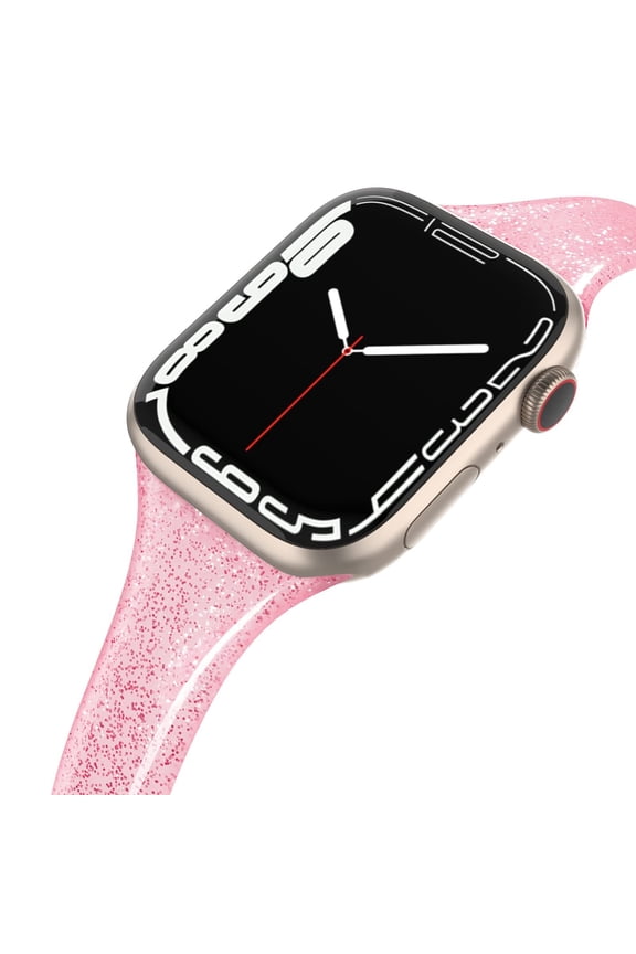 Compatible with Apple Watch Bands 41mm 38mm 40mm for Women, Shiny Glitter Silicone Soft Slim Sport Replacement Strap Compatible for iWatch Ultra Series 8 7 6 5 4 3 2 1 SE, Rose Pink