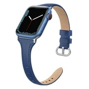 SWEES Leather Band Compatible for Apple Watch 38mm 40mm 41mm, Slim Thin Dressy Elegant Genuine Leather Strap Compatible for iWatch Series 8, 7, 6, 5, 4, 3, 2, 1, SE, Sport& Edition Women, Blue
