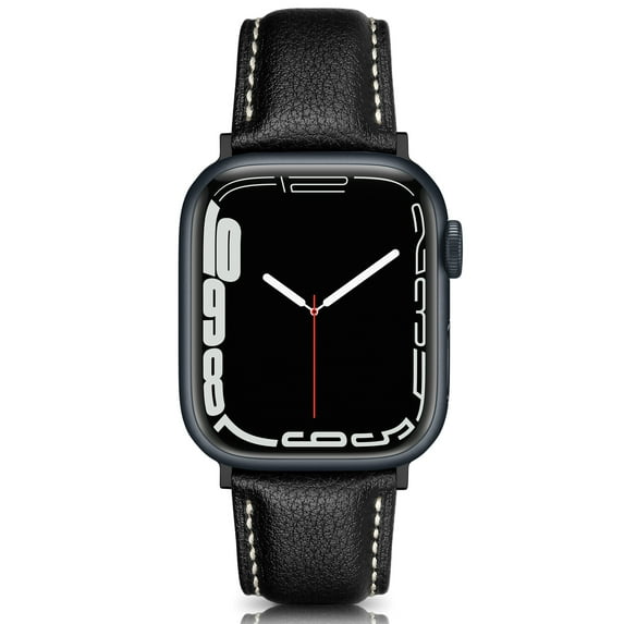 SWEES Leather Band Compatible with Apple Watch Band 42mm 44mm 45mm Women Men, Black-White Genuine Leather Wristband Replacement Band for Apple Watch Series 8 7 6 5 4 3 2 1 SE, Sports & Edition