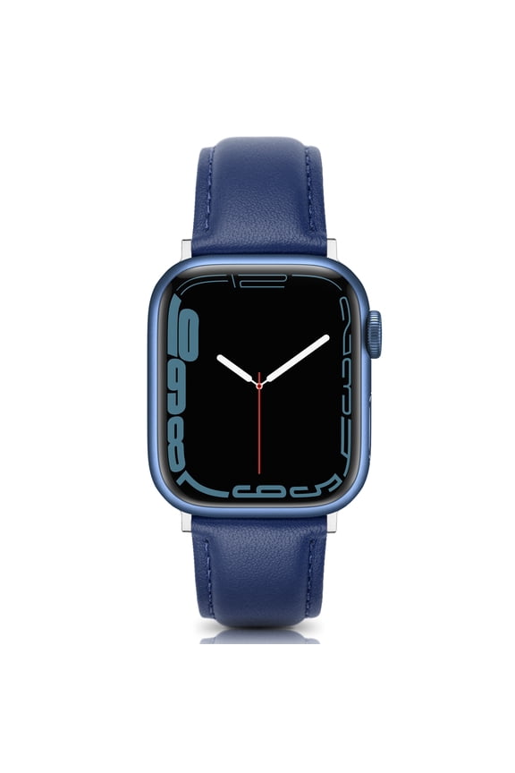 Leather Band Compatible with Apple Watch Band 42mm 44mm 45mm Women Men, Blue Genuine Leather Wristband Replacement Band for Apple Watch Series 8 7 6 5 4 3 2 1 SE, Sports & Edition