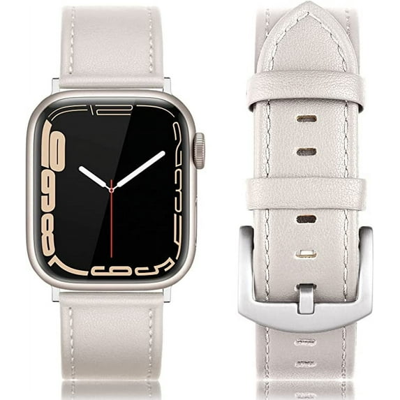 SWEES Leather Bands Compatible with Apple Watch Bands 42mm 44mm 45mm Replacement Straps for Iwatch Series 8 7 6 5 4 3 2 1 SE for Women Men Ivory White