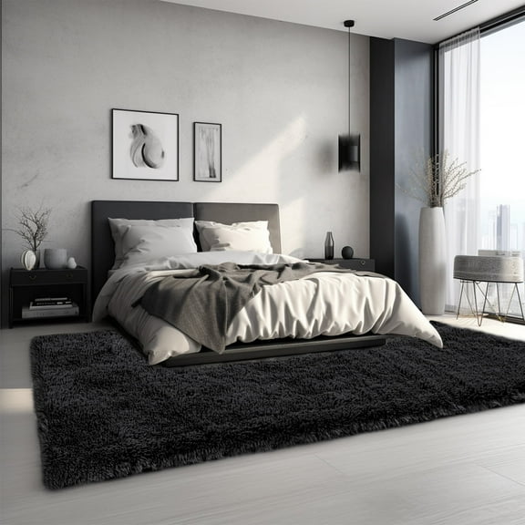 SWEES Non-slip Soft Fluffy Rugs, Washable Modern Area Rug, Decorative Big Carpets for Home Livingroom Bedroom Decor, Black
