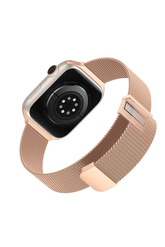 Watch Band Compatible for Apple Watch Bands 42mm 44mm 45mm Men, Magnetic Milanese Loop Stainless Steel Metal Mesh Replacement Straps for iWatch Series 8 7 6 5 4 3 2 1 SE Sport Edition, Rose Gold
