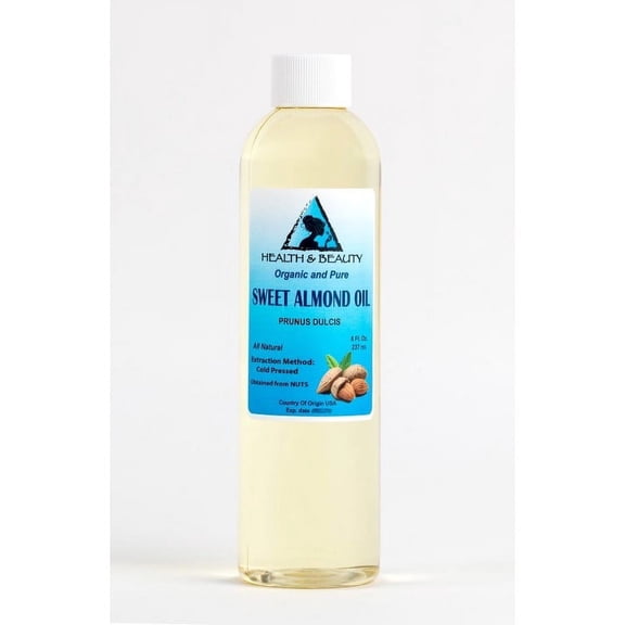 SWEET ALMOND OIL REFINED ORGANIC CARRIER COLD PRESSED PURE by H&B OILS CENTER 8 OZ