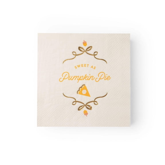 Bonjour Fte Pumpkin Pie Cocktail Paper Napkins, Disposable Party Supplies, 20 Count, Small, Beverage Size, Thanksgiving, Friendsgiving